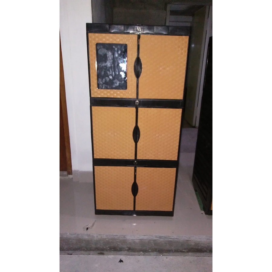 Lemari plastik kaca susun 3 aquos mini