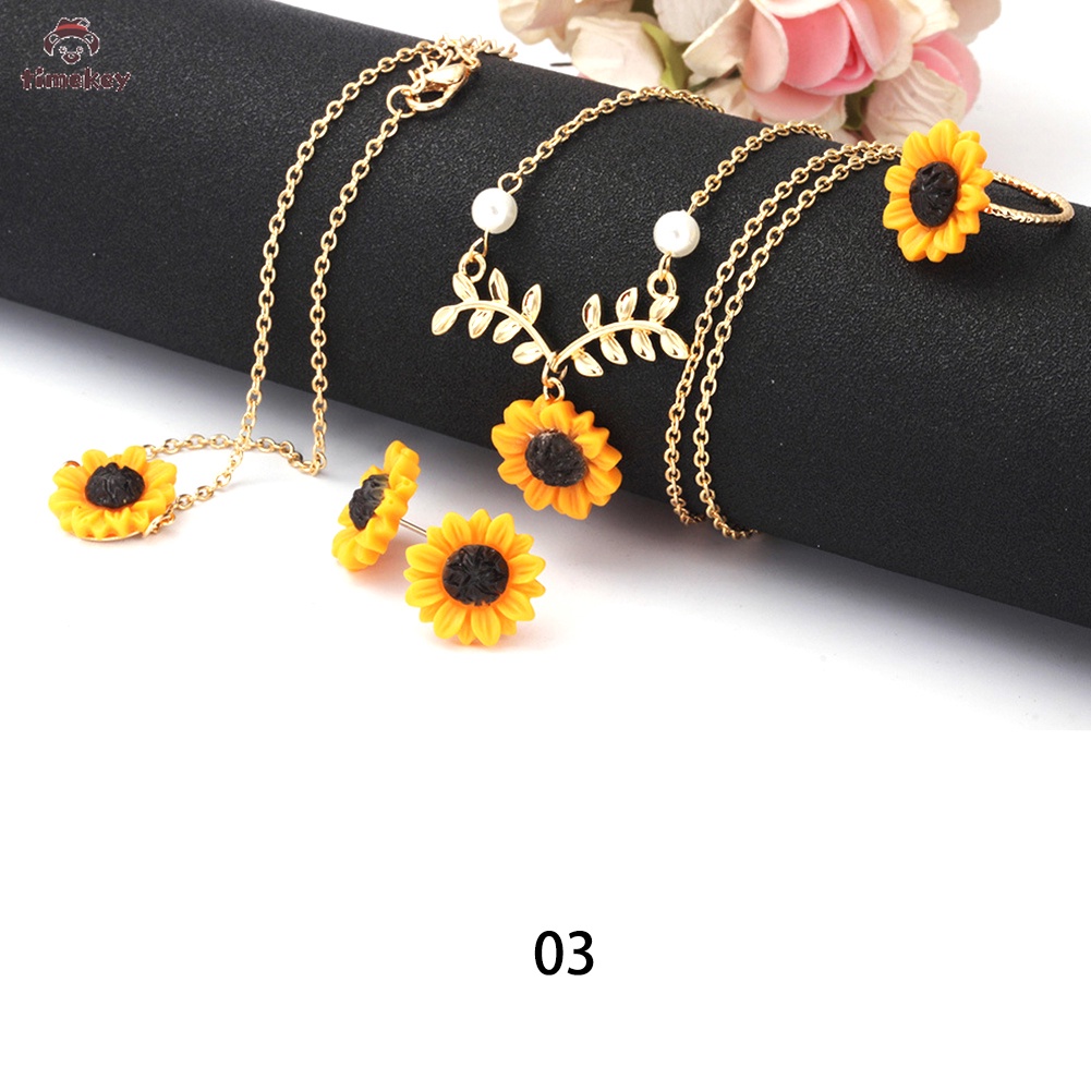 【TK】Fashion Bohemia Sunflower Earrings Necklace Ring Bracelet Set Creative Dangle Jewelry Gift Kit