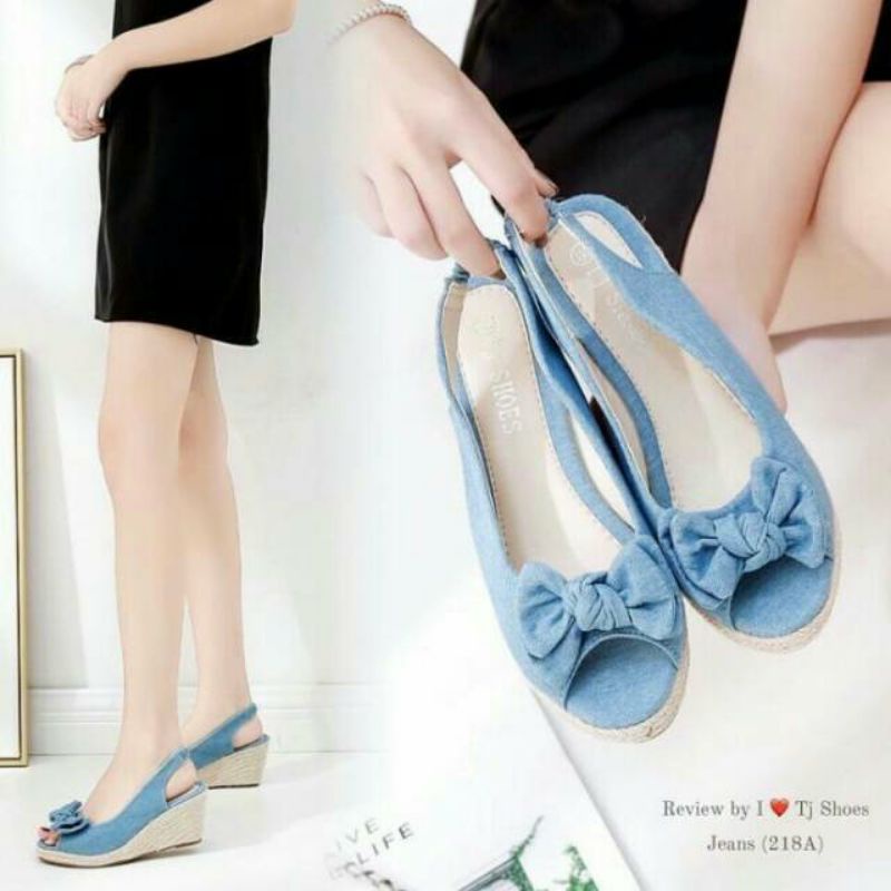AB WEDGES DENIM PITA LUCU WANITA TALI SANDAL KELSEY SANTAI MALL levis MODEL IMPORT KOREA