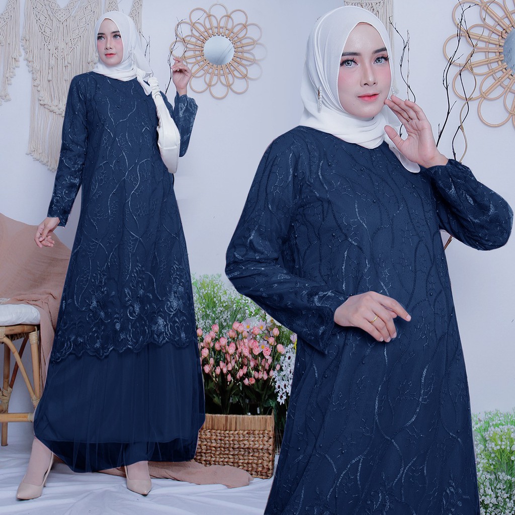 Sandrina Baju Gamis Busana Muslim Gamis Full  Brukat Tile Gamis Pesta Brukat Dewasa Fashion Gamis Premium