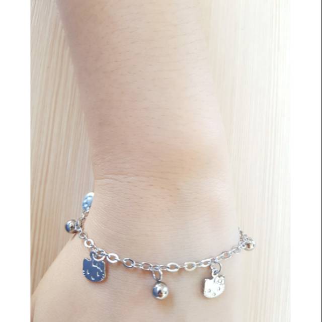 SET Gelang tangan &amp; Gelang kaki jurai Titanium Silver Motif Kitty &amp; Mickey Antikarat