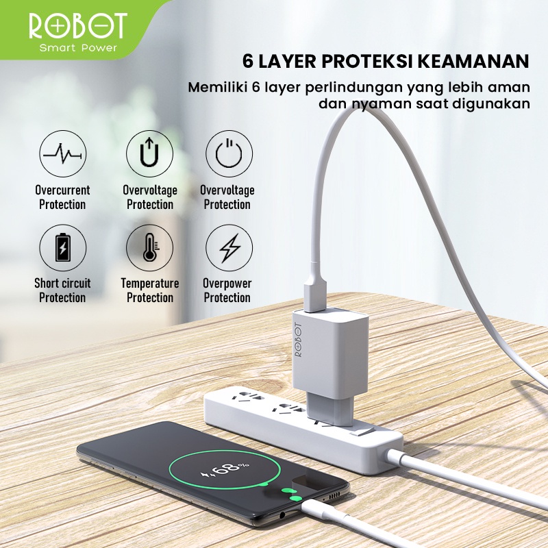 ROBOT Single Port Quick Charger RT-F1 Fast Charging Original Micro USB Type C Lightning - Garansi 1 Tahun