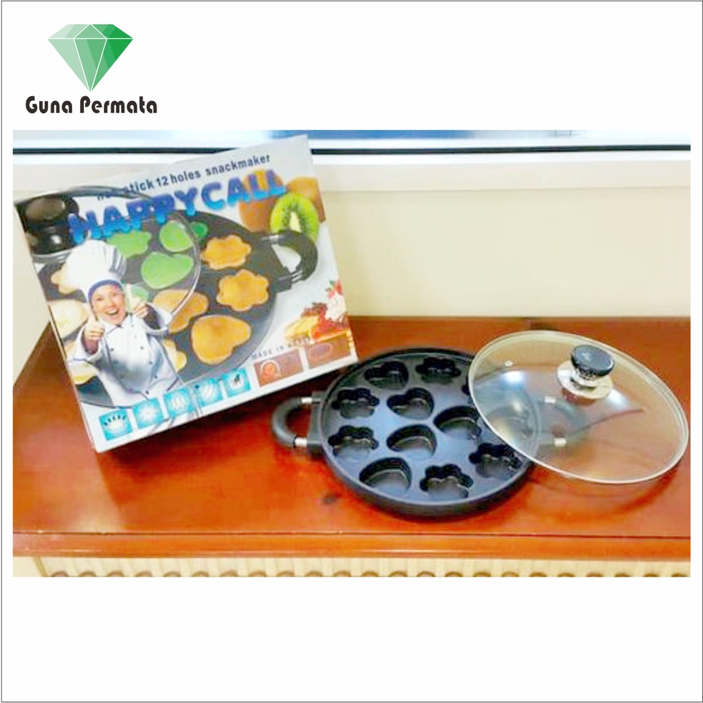 Happy Call Cetakan Kue Cubit 12 24 7 Lubang Motif Teflon Loyang Bolu Mini + Tutup Kaca