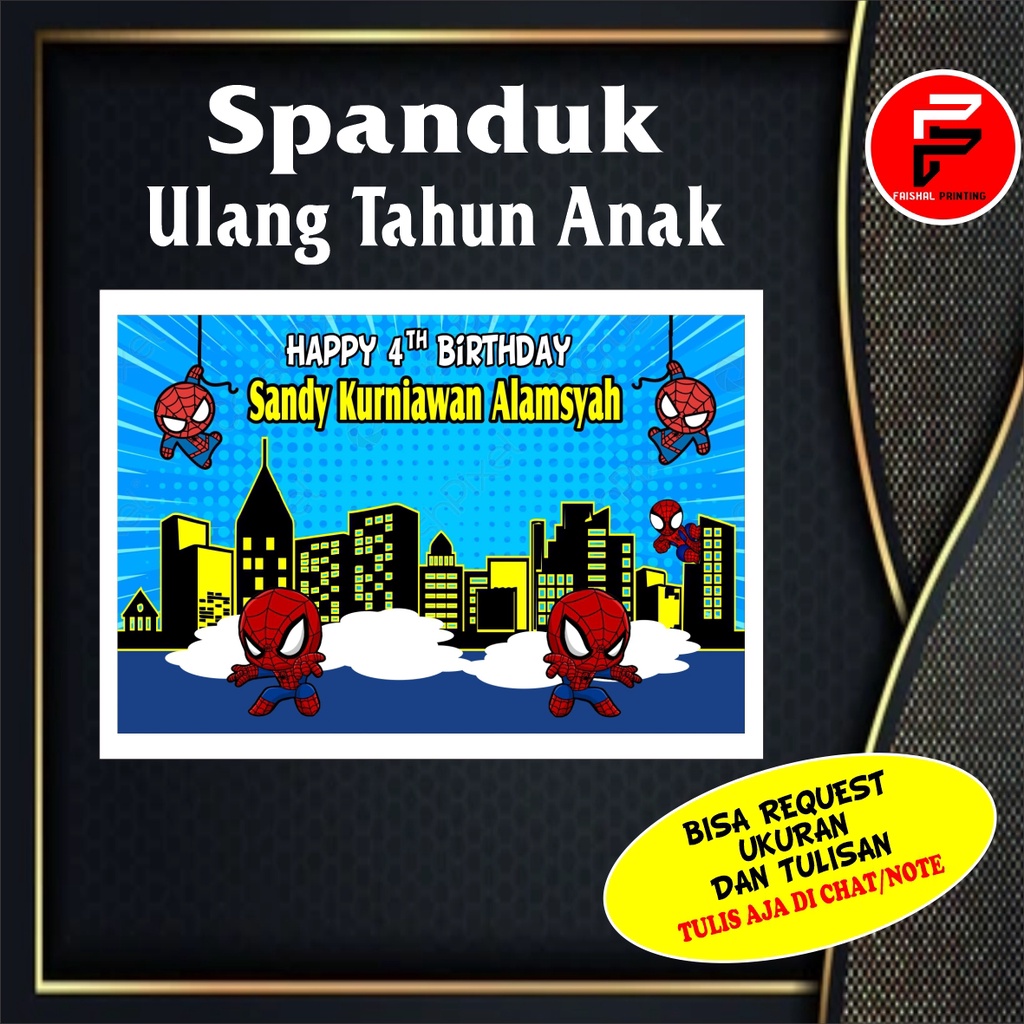 Spanduk Ulang Tahun Anak Tema Spiderman Chibi / banner ultah / banner Kustom Ukuran 1.2 x 0.8 meter