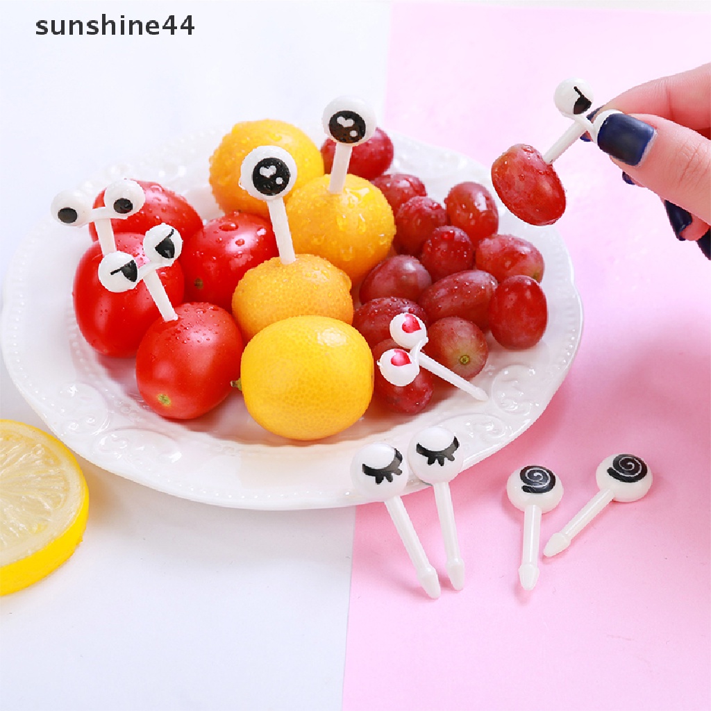 Sunshine 10Pcs / Set Tusuk Gigi Bentuk Mata Lucu Untuk Kotak Makan Siang / Bento