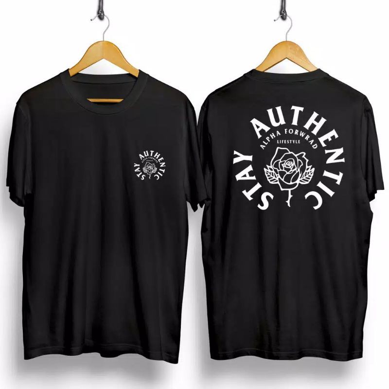 Fourfashion Kaos Pria Kaos Distro STAY AUTHENTIC Black CN848