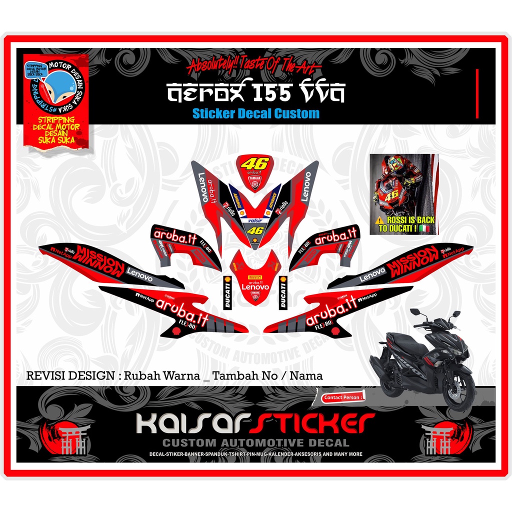 Sticker Decal Motor Full Body Stiker Striping Aerox 155 Ducati Aruba