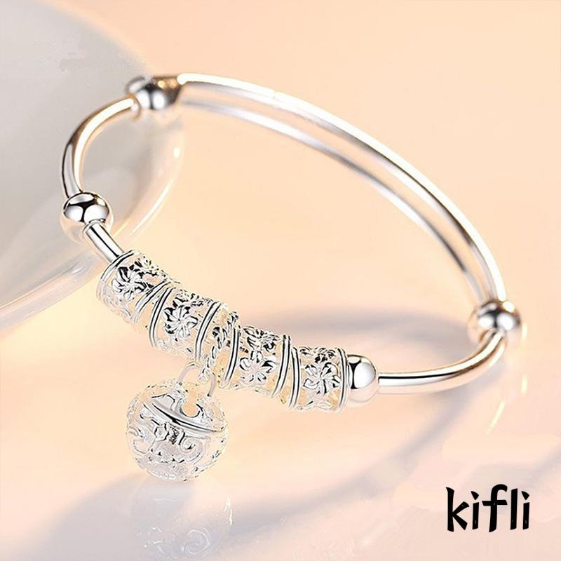 Gelang Manik-Manik Lonceng Keberuntungan Bahan 925 Silver Plated Gaya Etnik Untuk Wanita