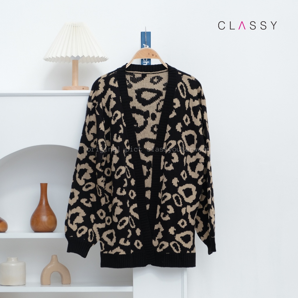 LEOPARD CHEETAH CARDIGAN RAJUT MOTIF PREMIUM - by@Classyouterwear-Leopard Black