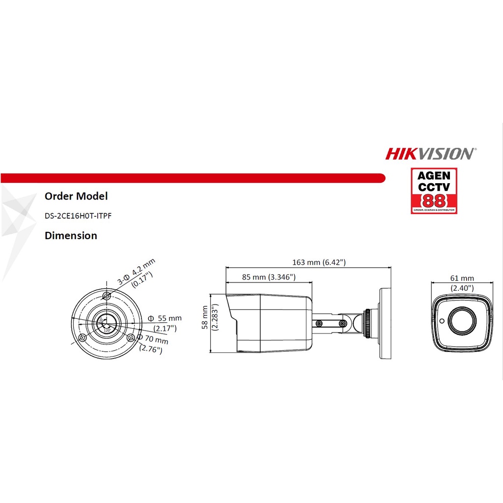 Kamera CCTV Outdoor HIKVISION DS-2CE16H0T-ITPF 5MP Promo Bonus 2 BNC