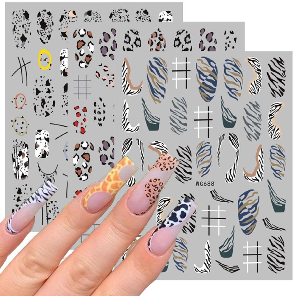 AUGUSTINA Agustina Leopard Nail Art Stiker Wanita Lucu Susu Sapi Hewan Cetak Nail Art Dekorasi Perekat Diri DIY Manicure Aksesoris