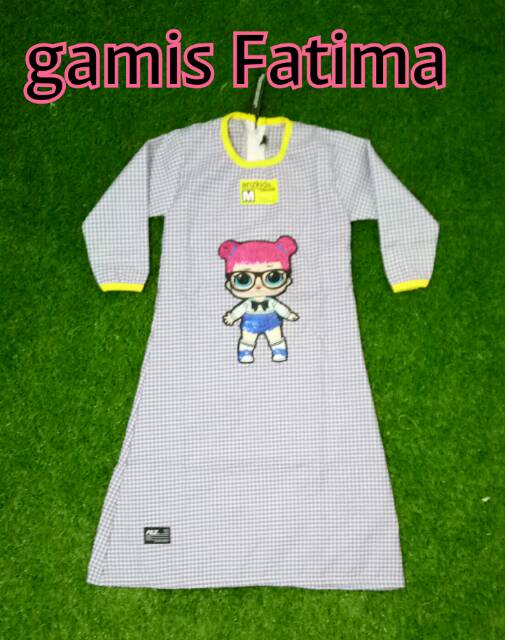 Gamis Fatima motif LOL bahan poly katun untuk anak usia 3-7 tahun