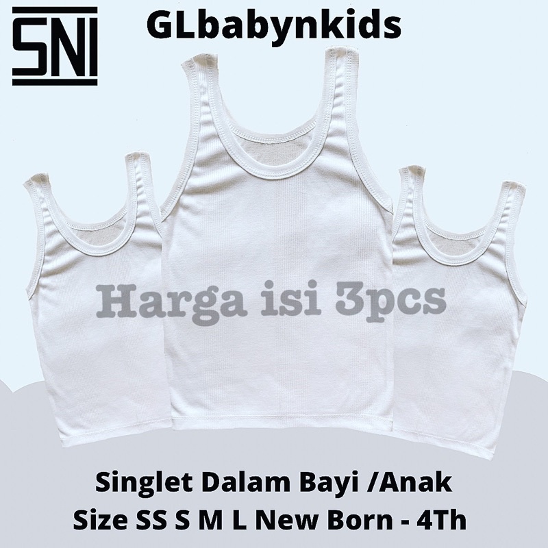 Kaos Dalam Singlet Dalam Bayi Anak Katun SS S S+ M L New Born - Remaja Bundle isi 3pcs