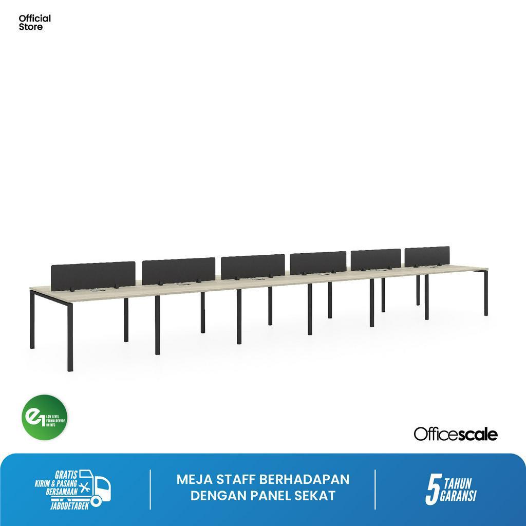 Meja Kerja Kantor Berhadapan 12 Orang + Panel Sekat