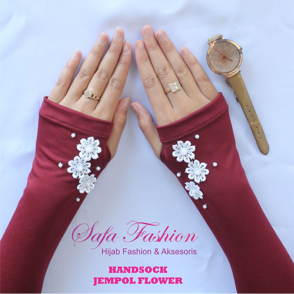 Handsock Jempol Flower / manset bunga / manset tangan / aksesoris muslim / fashion wanita / handsock