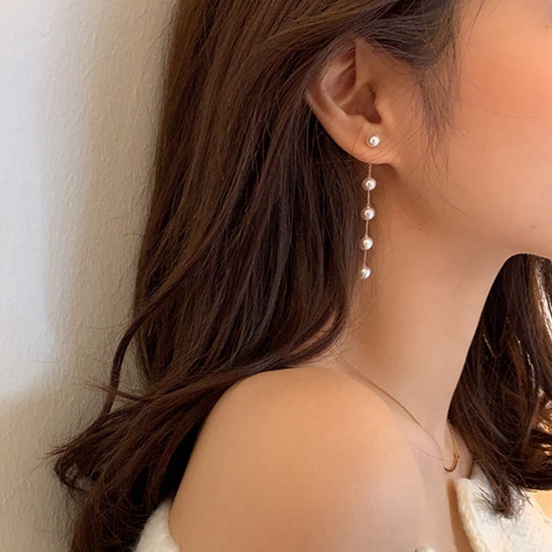 Anting Gantung Panjang Model Tetesan Air Dengan Rumbai Mutiara Natural Gaya Korea Jepang Untuk Wanita