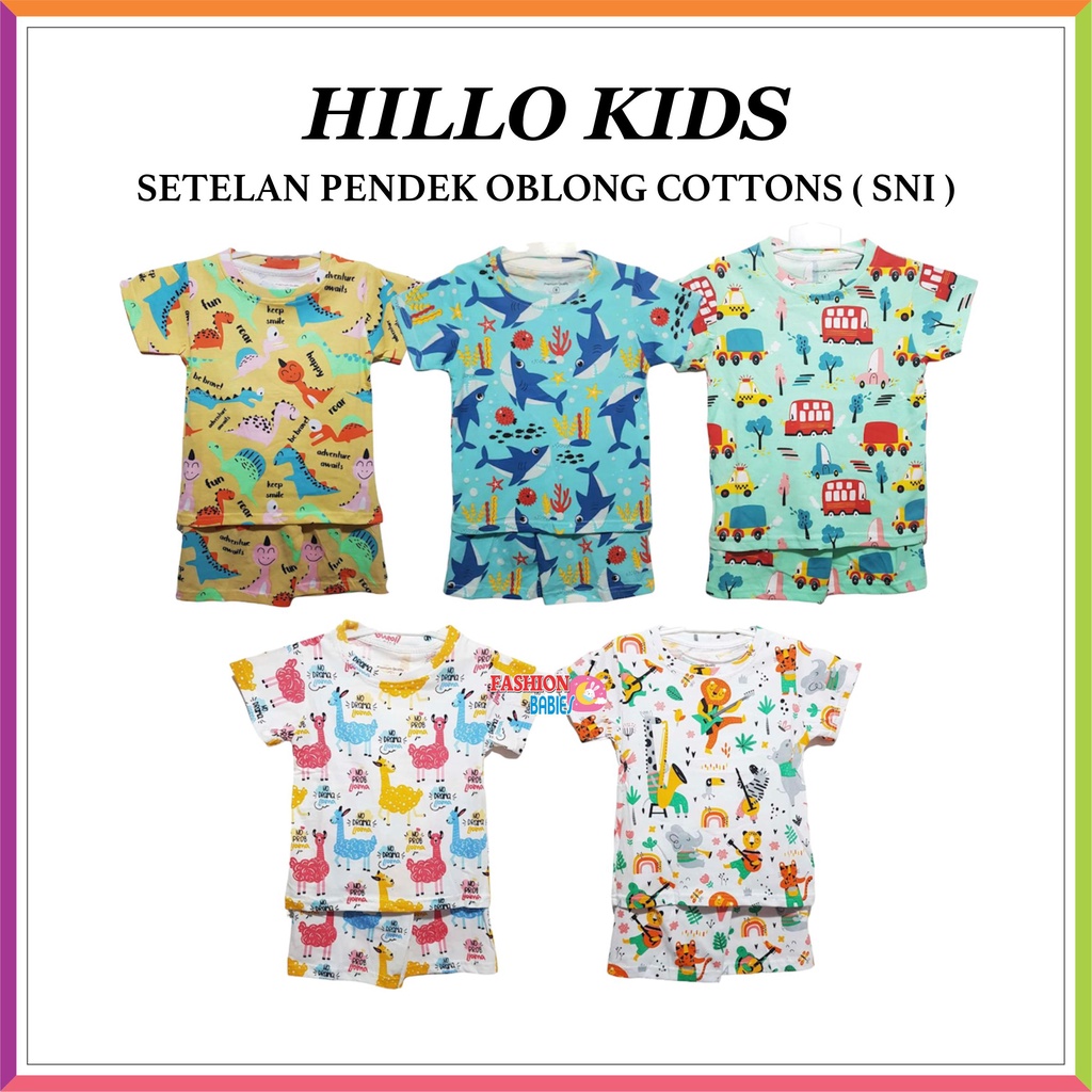 ❤ Fashionbabies ❤ HILLO KIDS COTTON SET | SETELAN PENDEK OBLONG KATUN ANAK 1-6 TH