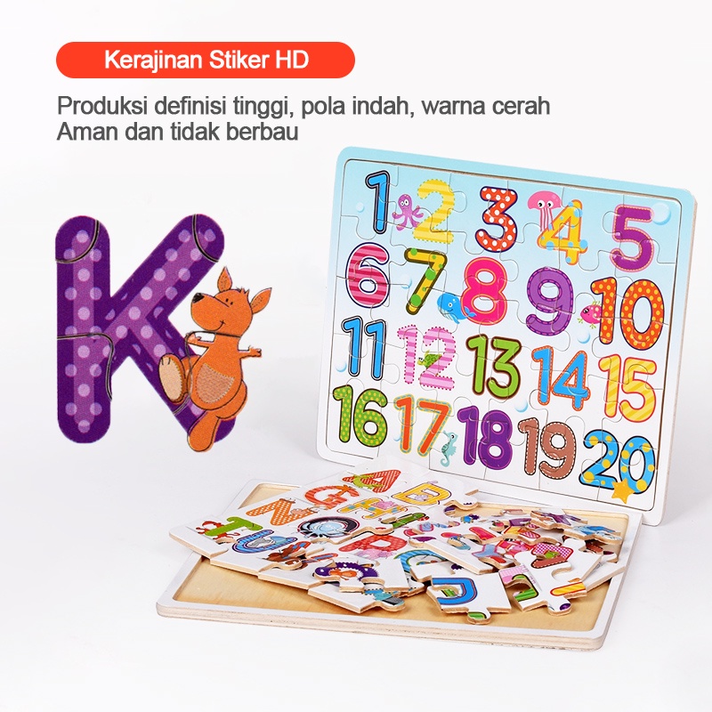 Mainan Edukasi Anak Puzzle kayu gambar huruf dan nomor L271