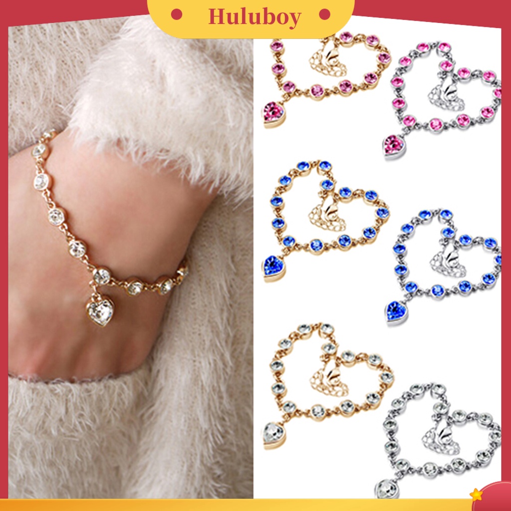 Hu Hu Hu Hu Hu Alat Bantu Pasang Kacamata♡ Gelang Rantai Bentuk Hati Aksen Berlian Imitasi Bahan Alloy Untuk Wanita