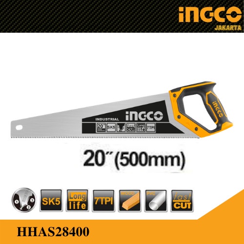 Gergaji Kayu (20&quot;/500MM) / Gergaji Pipa PVC / Hand Saw INGCO HHAS28500