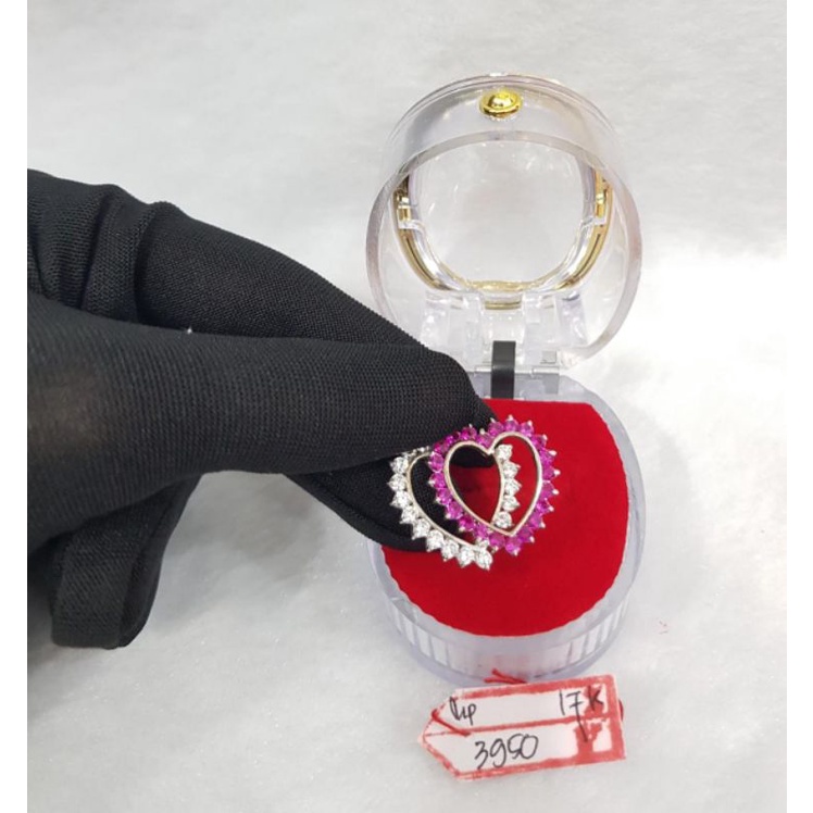 Lt1266E259E liontin gold double couple love waru permata pink putih emas putih asli kadar 75% 17k