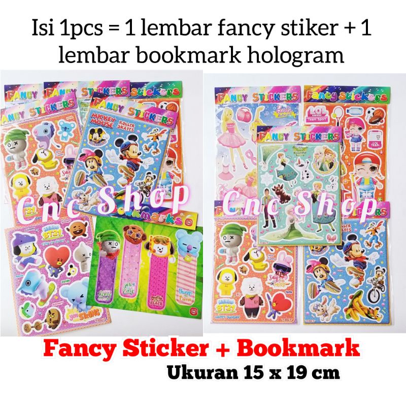 Mainan Anak Fancy Sticker + Bookmark Pembatas Buku Hologram Karakter Lucu Murah