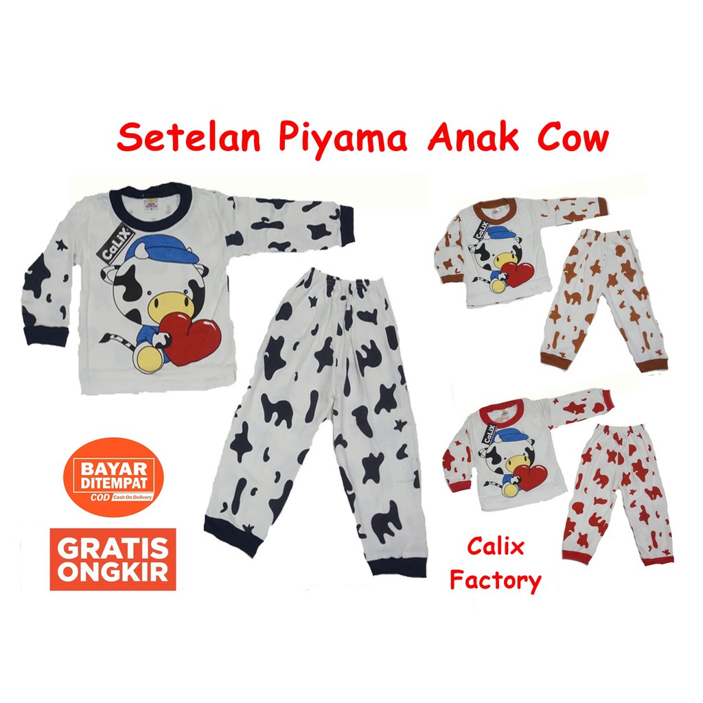 Piyama Anak Baby 1-3Thn Lovely Cow  Baju Tidur Setelan Laki Laki Perempuan