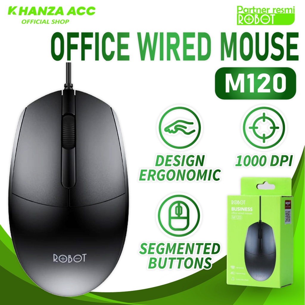 KHANZAACC ROBOT M120 Office Mouse Wired 1000 DPI Ergonomic Design with Anti-Slip Scroll Wheel