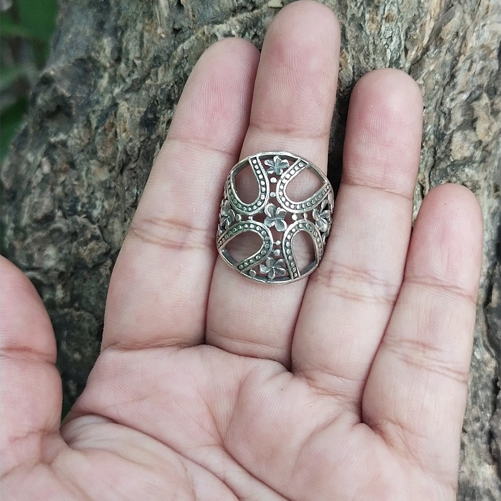 Cincin Ring Perak Silver Bali Ukir Bunga Jepun Kamboja Lebar Asli 925 Wanita Pria Perempuan