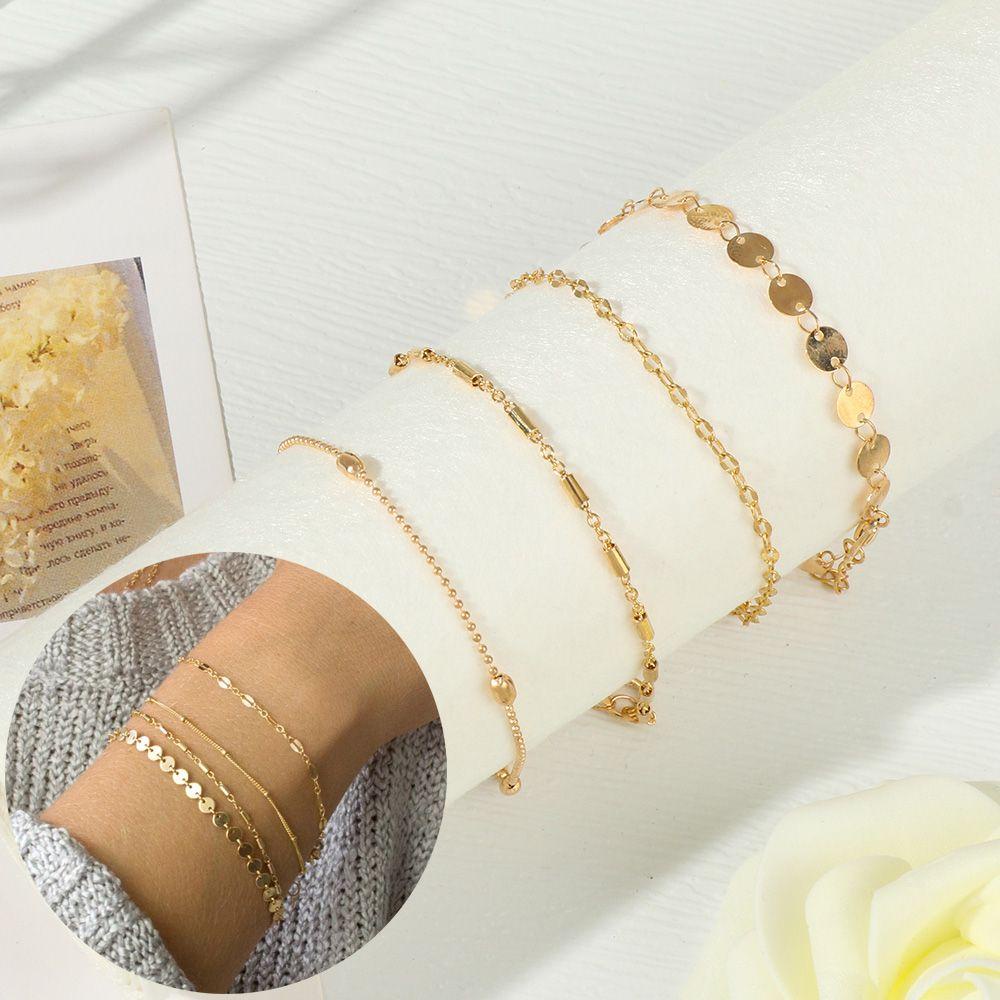 Preva 4buah/Set Gelang Set Wanita Multi-Layer Rantai Adjustable