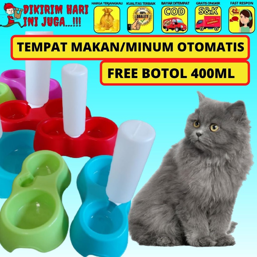 Tempat Makan Minum Otomatis  Hewan Kucing Anjing  Free botol Fefarm