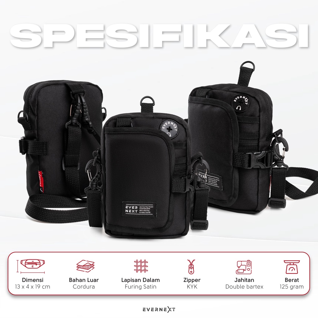Tas Slempang Hitam Sling Bag Mini Hanging Wallet Tas Selempang Kalung Tas Dompet Gantung Leher Cordura Fashion Pria Wanita Multifungsi Premium