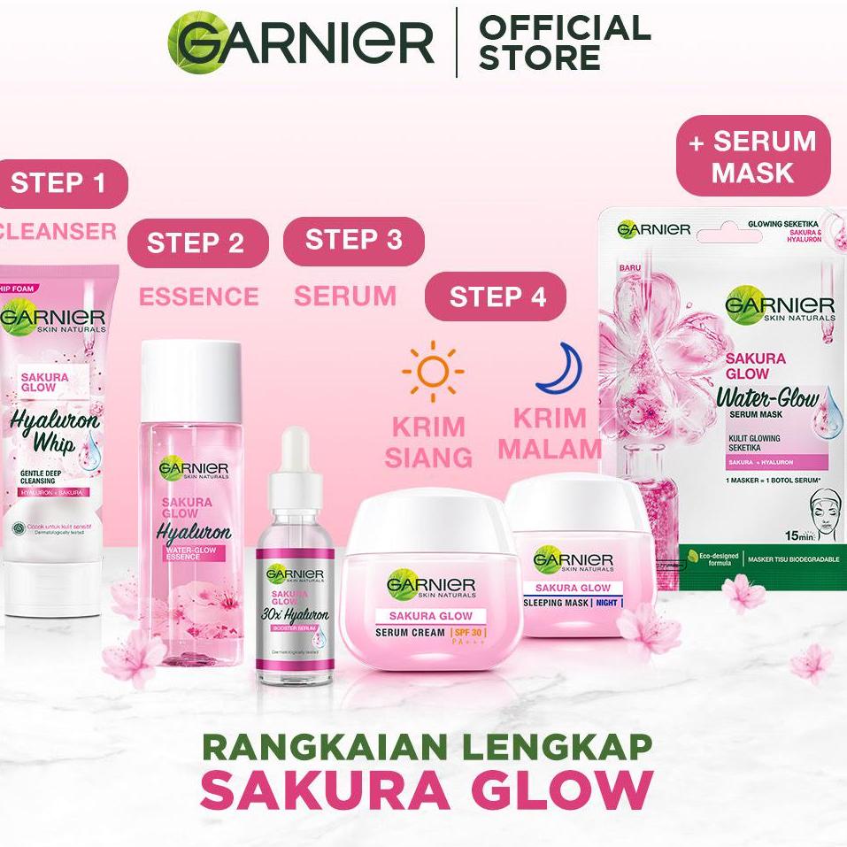 GOGO ORDER Garnier Sakura Glow Kit Day &amp; Night Cream - Moisturizer Skincare Krim Siang Malam (Light complete)