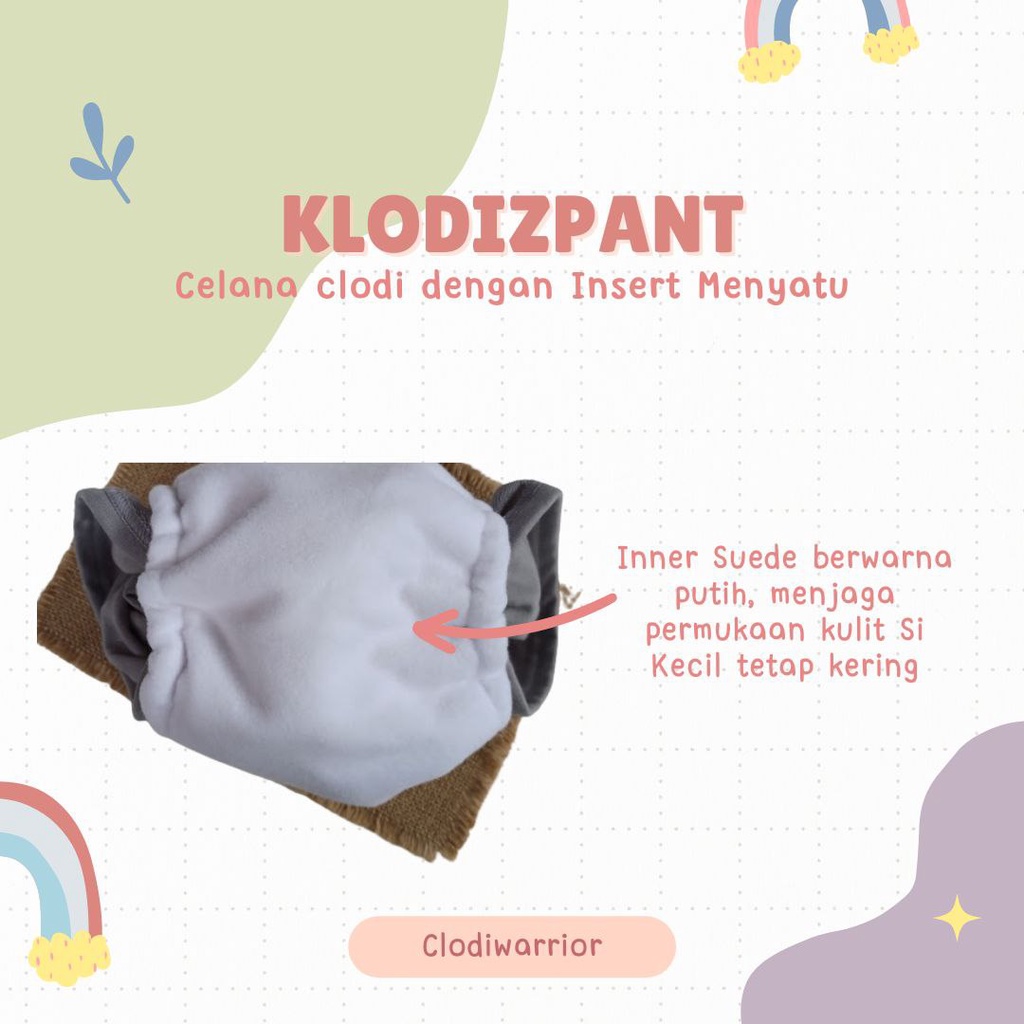 Klodiz Pant Clodi Insert Celana Menyatu Siap Pakai Popok Kain Cuci Ulang Ukuran K/S BB 5-11 kg