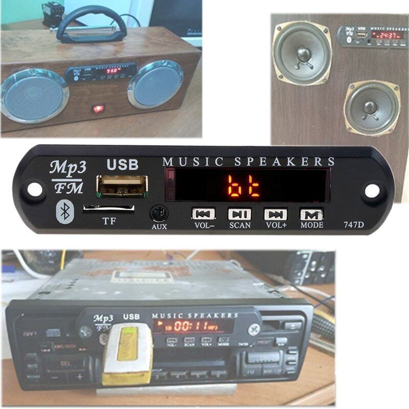 Tape audio module mp3 player bluetooth wireless reciever 12v mobil speaker aktif 747d