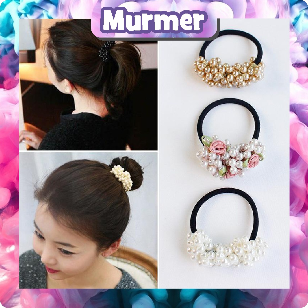 MurmerOfficial R124 Ikat Rambut Hairpin Mutiara Headband Bahan Karet Polos