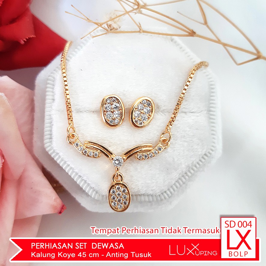 SD 004 Perhiasan Set Wanita Dewasa Kalung Anting Perhiasan Emas Imitasi Murah Kalung Koye Liontin Oval Tidak Termasuk Display Anting dan Kotak Kalung Luxx Xuping Set