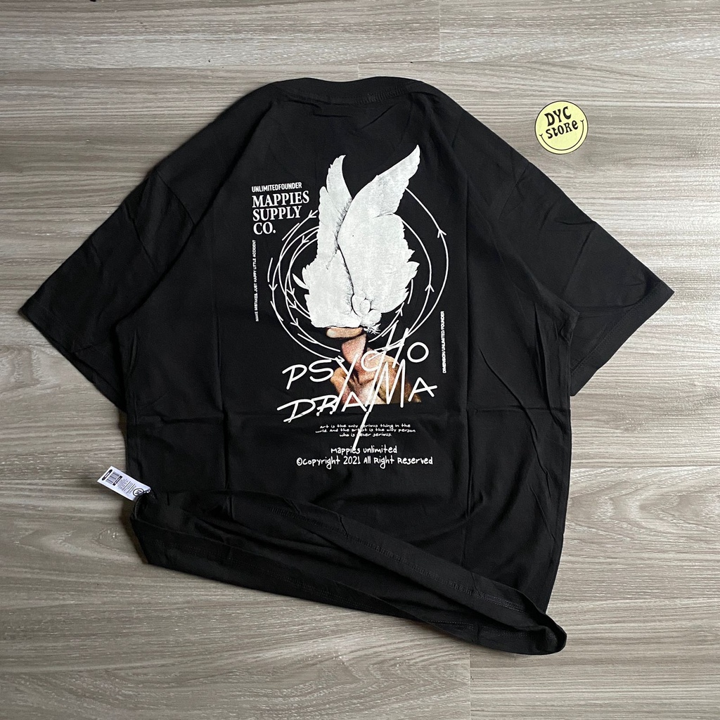 T-Shirt Kaos Distro Streetwear Original Mappies Spesial art Stop drama rabbit From Bandung Kaos Oversize Hitam