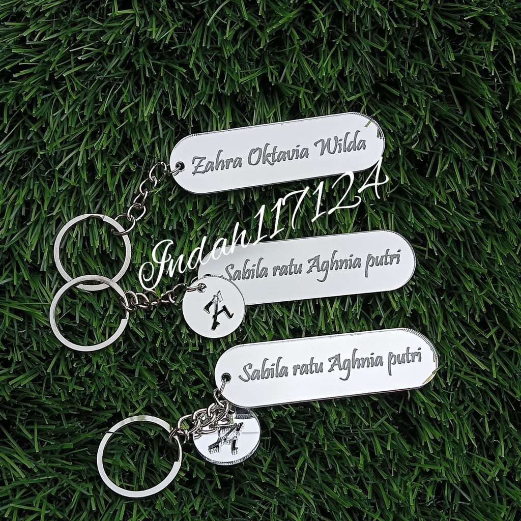 (SILVER) GANTUNGAN KUNCI NAMA MIRROR/ GANCI GRAFIR / CUSTOM GANCI NAMA