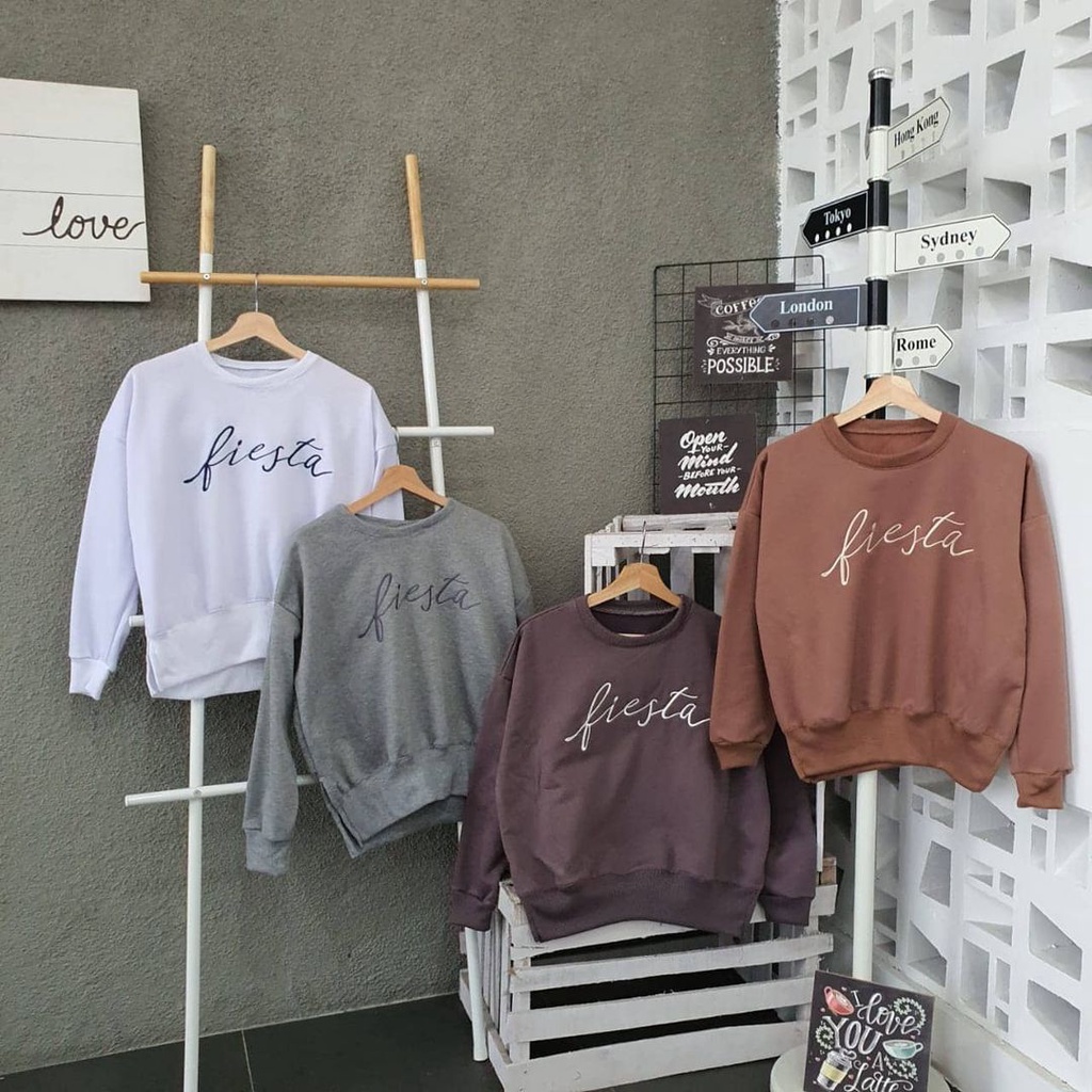 Zanah Sweatshirt Bordier Fiesta Sweater Motif Simple Style Kekinian