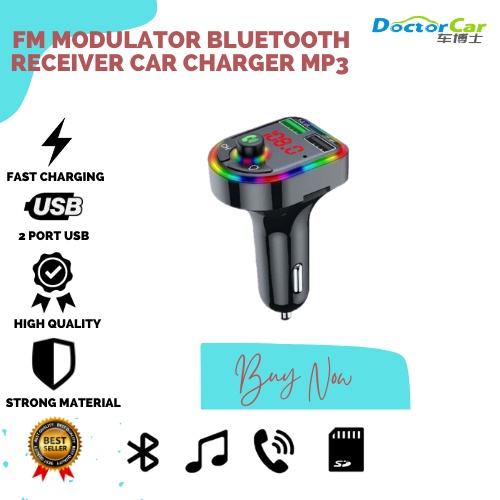 Charger Mobil FM Modulator Bluetooth Receiver MP3 Transmitter Audio Dual Port RGB Light