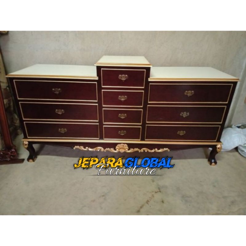 Nakas Ukir Jati garengan laci 10 ( meja tv jati, bufet jati murah,nakas jati ukir, drawer jati)