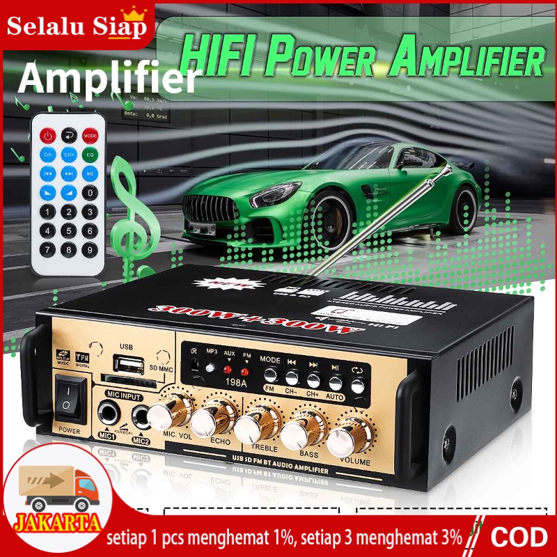 Amplifier bt-198A Bluetooth Stereo Karaoke + Mp3 player + FM Radio Power Amplifier AC DC