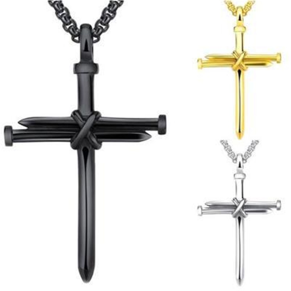 Titanium Stainless Steel Cross Liontin Kalung Emas Perak Warna Hitam