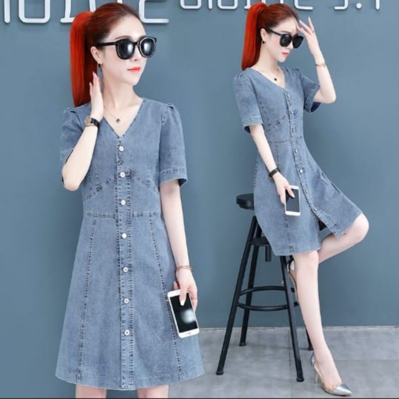 DRESS JEANS WANITA LENGAN PENDEK