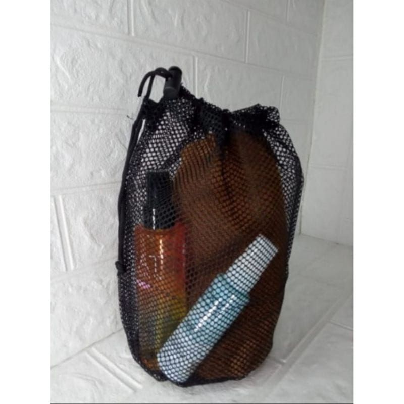 POUCH BAG JARING PRIA WANITA TAS HANDUK JARING POUCH ALAT MANDI MAKEUP KOSMETIK HITAM PROMO