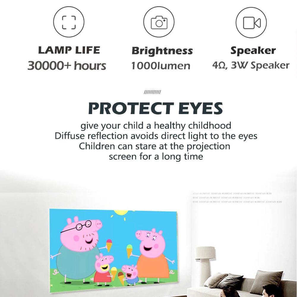 TRANSJEE A2000 - Mini Portable Projector 1000 Lumens - Proyektor Mini Portabel Bisa Dibawa Kemana Saja