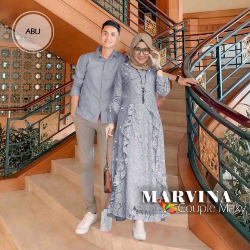 CP Marvina Mutiara Couple Pasangan, Brukat Premium, Gamis
