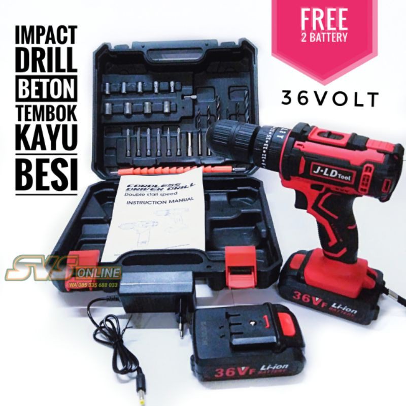 Bor beton batre jld 36v J.LD TOOL impact drill bor cas tanpa kabel