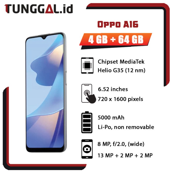 Oppo A16 4/64 GB RAM 4 Gb ROM 64 Gb garansi Resmi Oppo